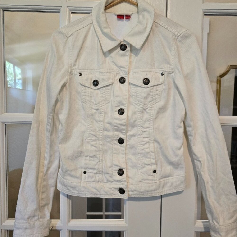 Esprit Vintage White Full Button Close Long Sleeve Denim Jacket Size 6